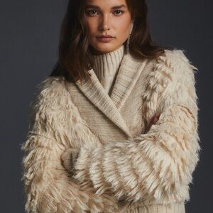 By Anthropologie Cream Textured Cardigan Sweater